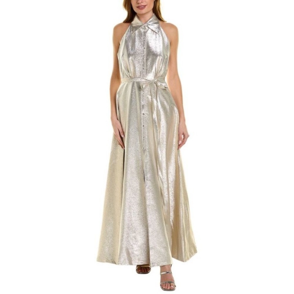 THEIA GOLD MAXI DRESS GOWN - Picture 3 of 13